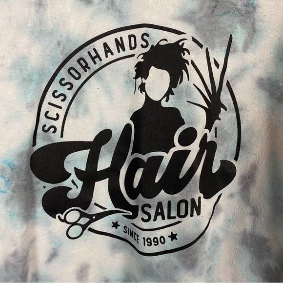 Gildan Heavy Blend Edward Scissorhands Hair Salon Blue Tie Dye Oversized Sweater - Picture 3 of 6